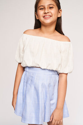 White & Blue Self Design Flared Set, , image 2